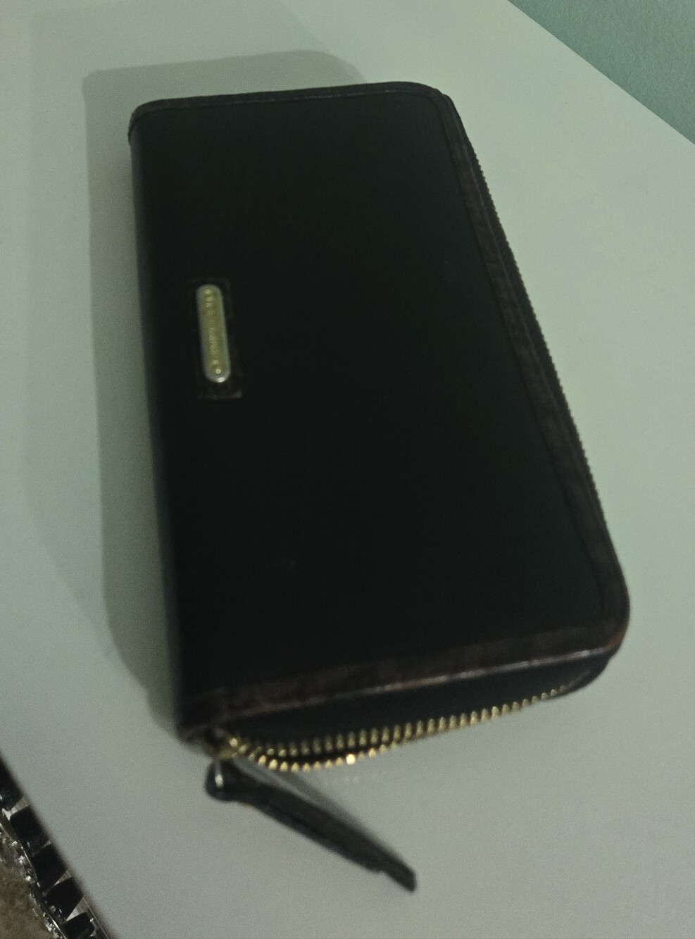 Brahmin Black Zip-Around Wallet with Gold Accent